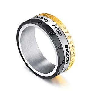 Yellow Chimes Rings for Men and Boys | Silver Rings for Men | Revolving Calender Men's Ring | Stainless Steel Rings for Men | Accessories Jewellery for Men | Birthday Gift for Men and Boys Anniversary Gift for Husband (Size US 10)