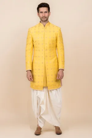 Yellow Ochre Sherwani Highlighted With Zardozi Work