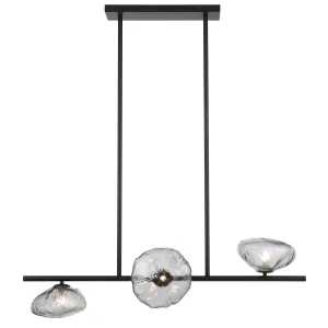 Zeeca 3 Light Horizontal Black with Smoke Textured Glass Contemporary Linear Pendant