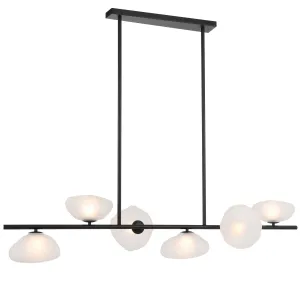 Zeeca 6 Light Black with Frost Textured Glass Contemporary Linear Pendant